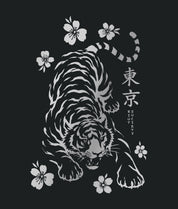 Tiger Cherry Blossoms Kanji Metallic Boyfriend Tee - Black - - Riot Society