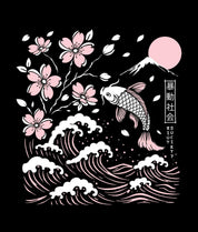 Koi Cherry Blossoms Wave Girls Tee - Black - - Riot Society