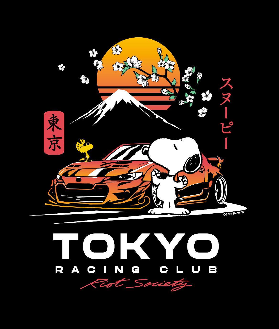 Peanuts Snoopy & Woodstock Tokyo Racing Club Mens T-Shirt - Black - - Riot Society