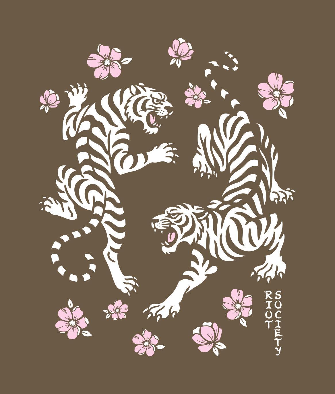 Tiger Cherry Blossoms Puff Premium Wash Boyfriend Tee - - Riot Society