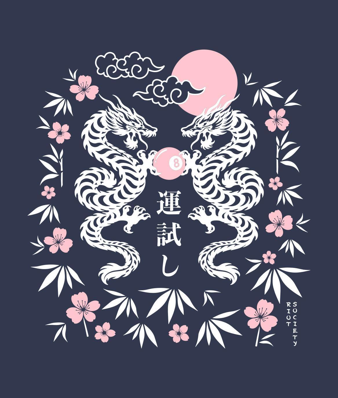 Dragon Cherry Blossoms 8 Ball Puff Boyfriend Tee - - Riot Society