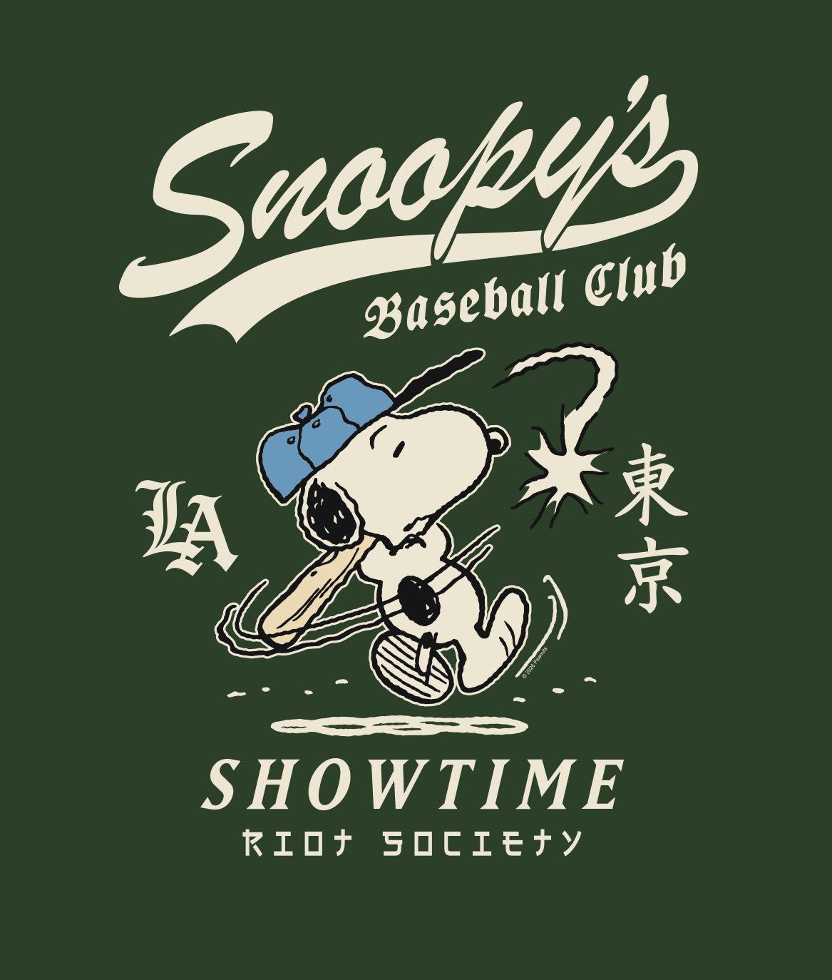 Peanuts Snoopy's Baseball Club Showtime Mens T-Shirt - Forest Green - - Riot Society