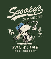 Peanuts Snoopy's Baseball Club Showtime Mens T-Shirt - Forest Green - - Riot Society