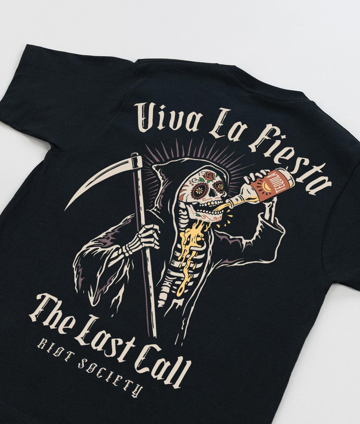 Viva La Fiesta Last Call Reaper Heavyweight Boxy Mens T-Shirt - Jet Black - - Riot Society