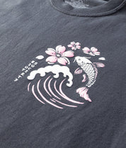 Koi Cherry Blossoms Wave Puff Boyfriend Tee - Graphite - - Riot Society