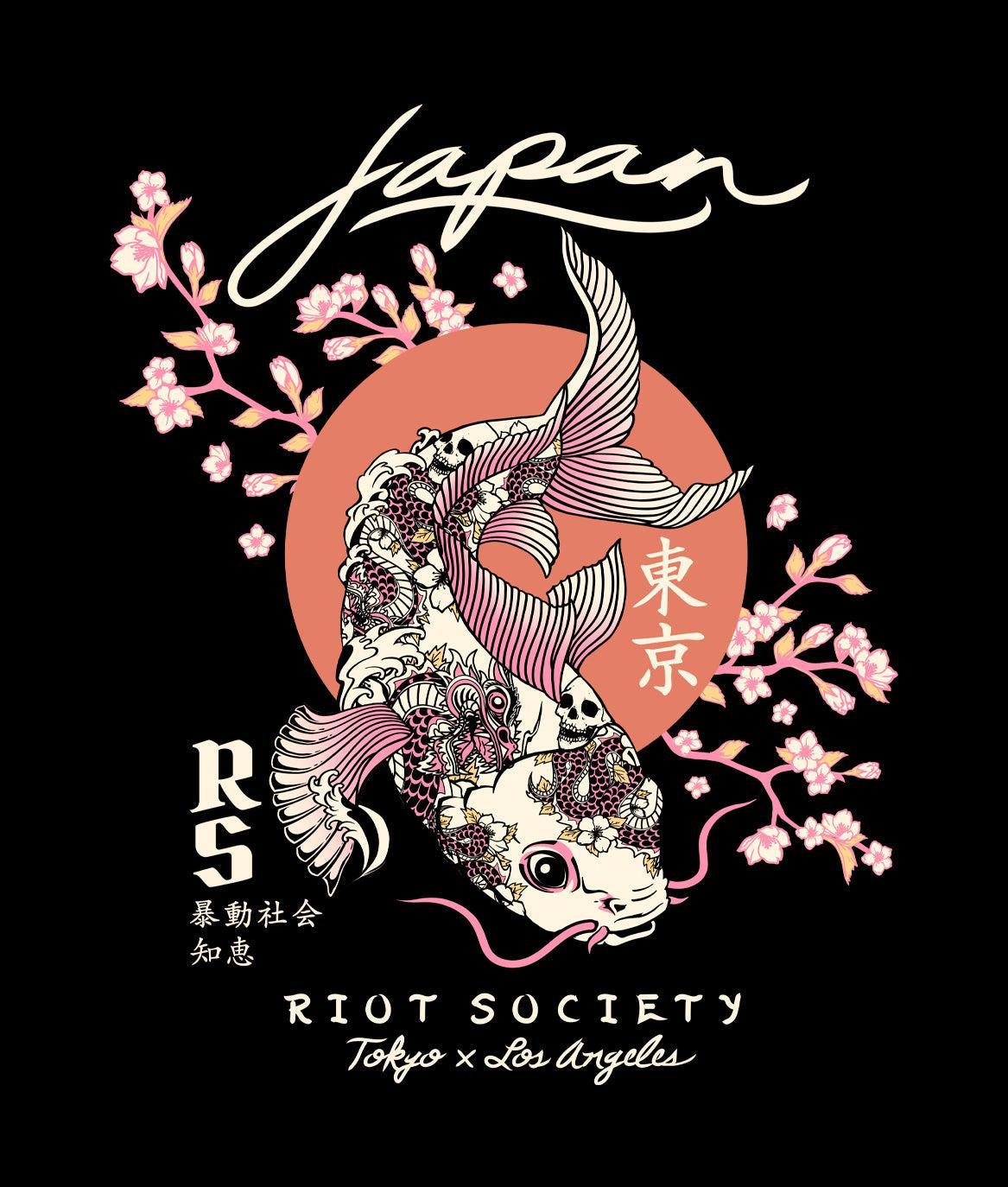Japan Koi Tattoo Blossom Boys Tee - Black - - Riot Society