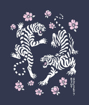 Tiger Cherry Blossoms Puff Boyfriend Tee - Navy - - Riot Society
