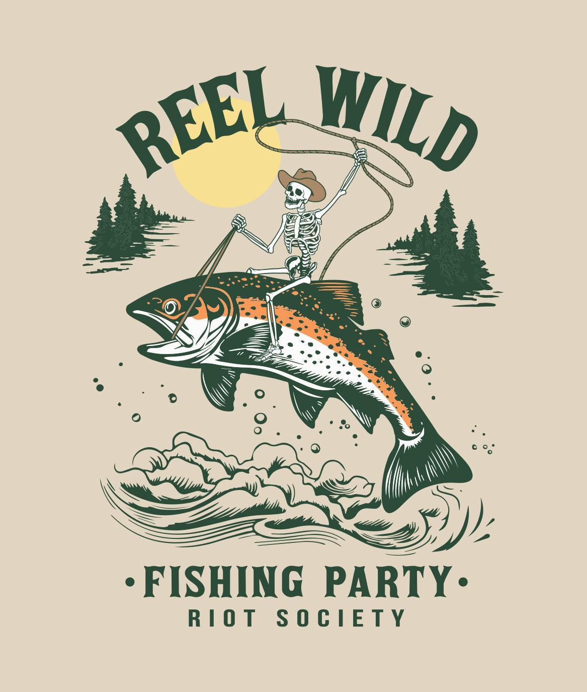 Reel Wild Rodeo Skeleton Fishing Mens T-Shirt - - Riot Society