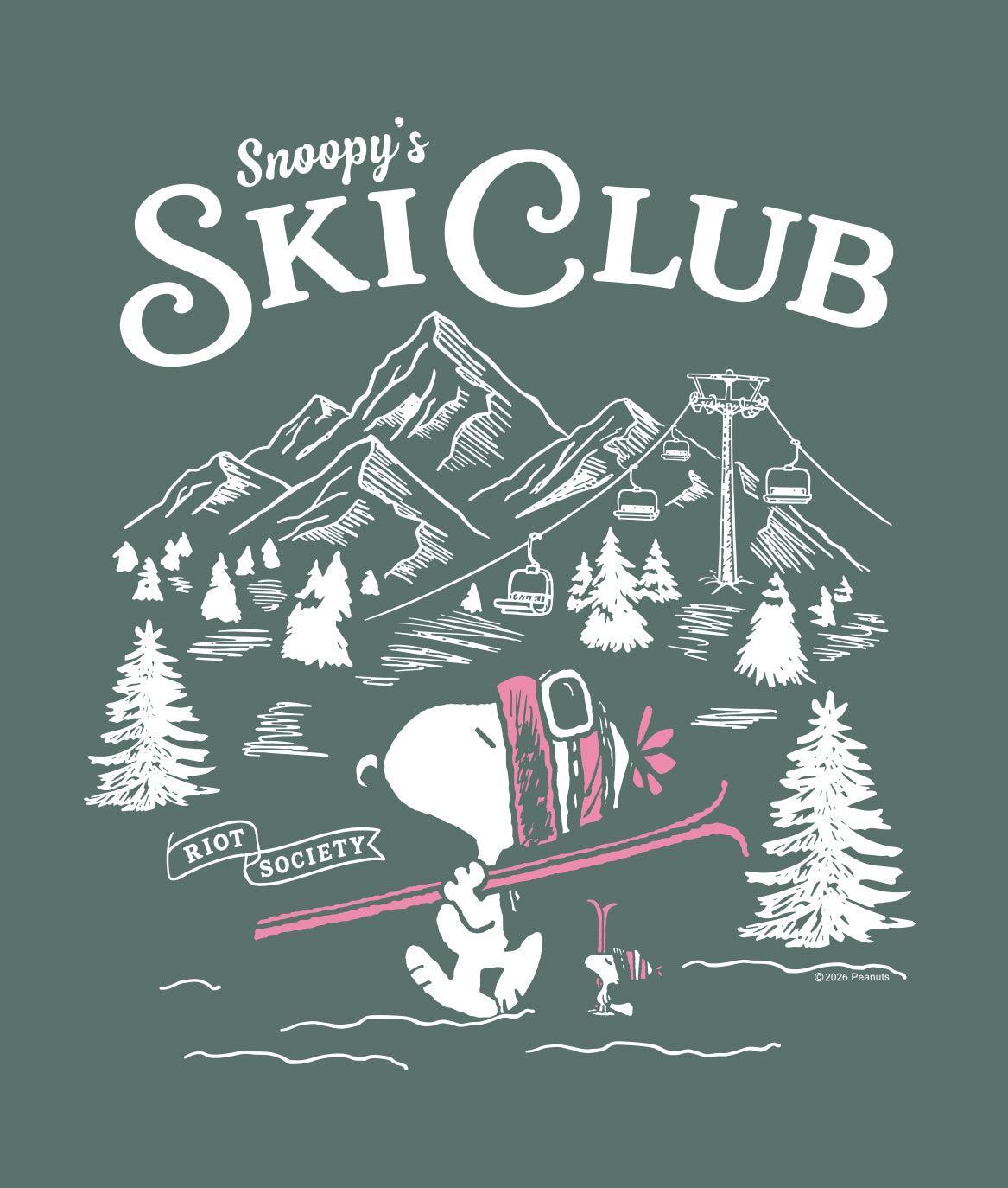 Peanuts Snoopy's Ski Club Puff Boyfriend Tee - Blue Spruce - - Riot Society