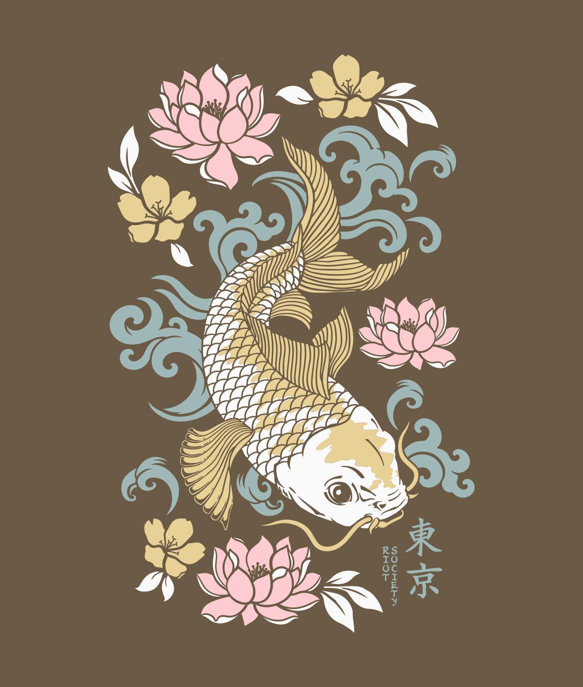 Koi Lotus Waves Puff Boyfriend Tee - Espresso - - Riot Society