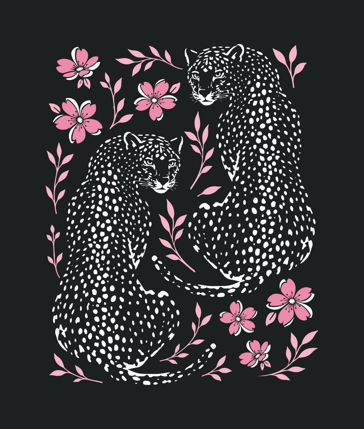 Leopard Cherry Blossoms Puff Boyfriend Tee - Black - - Riot Society