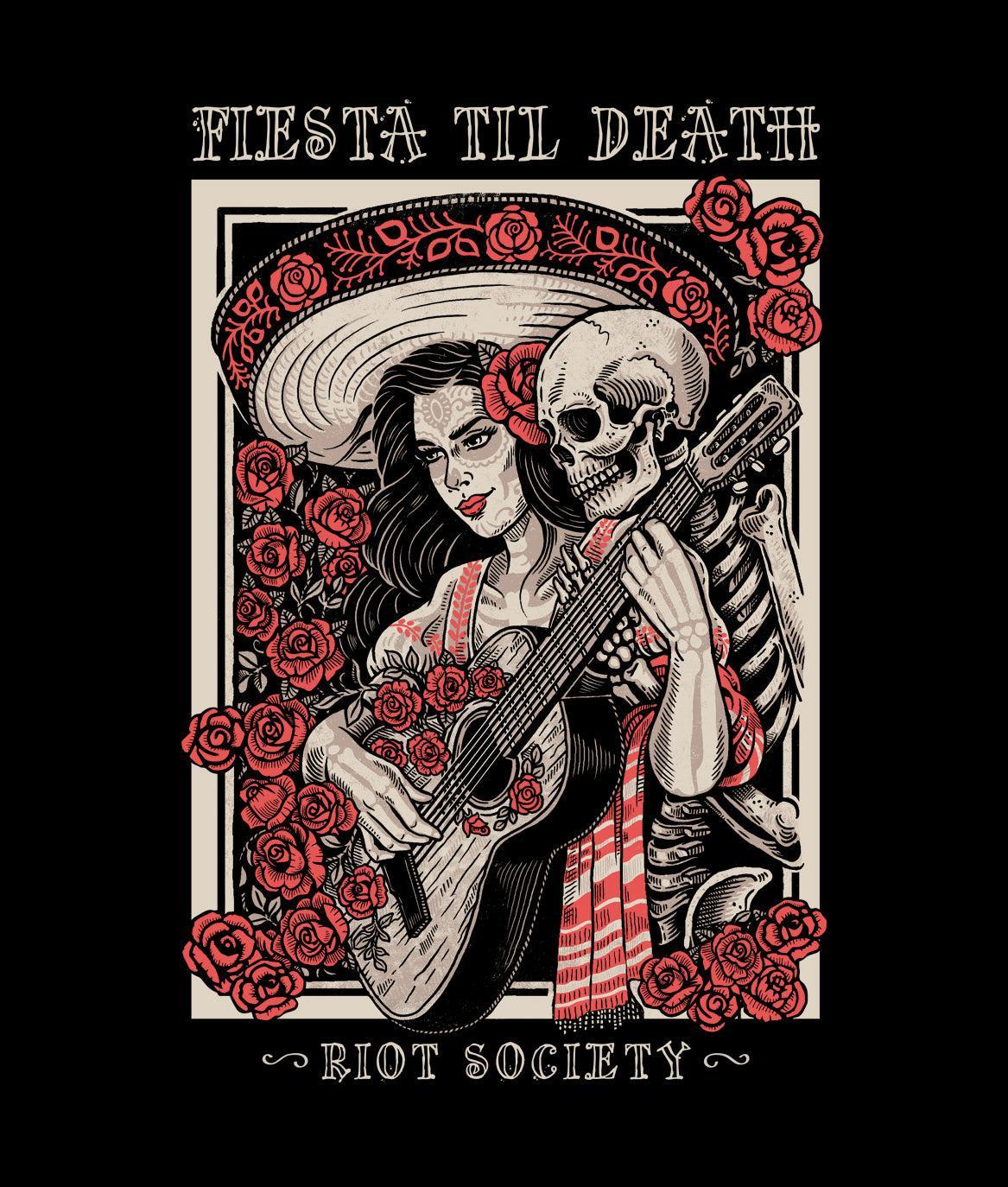 Fiesta Til Death Skeleton Poster Mens T-Shirt - - Riot Society