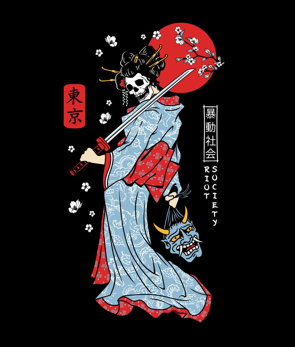 Geisha Samurai Womens Long Sleeve Tee - - Riot Society