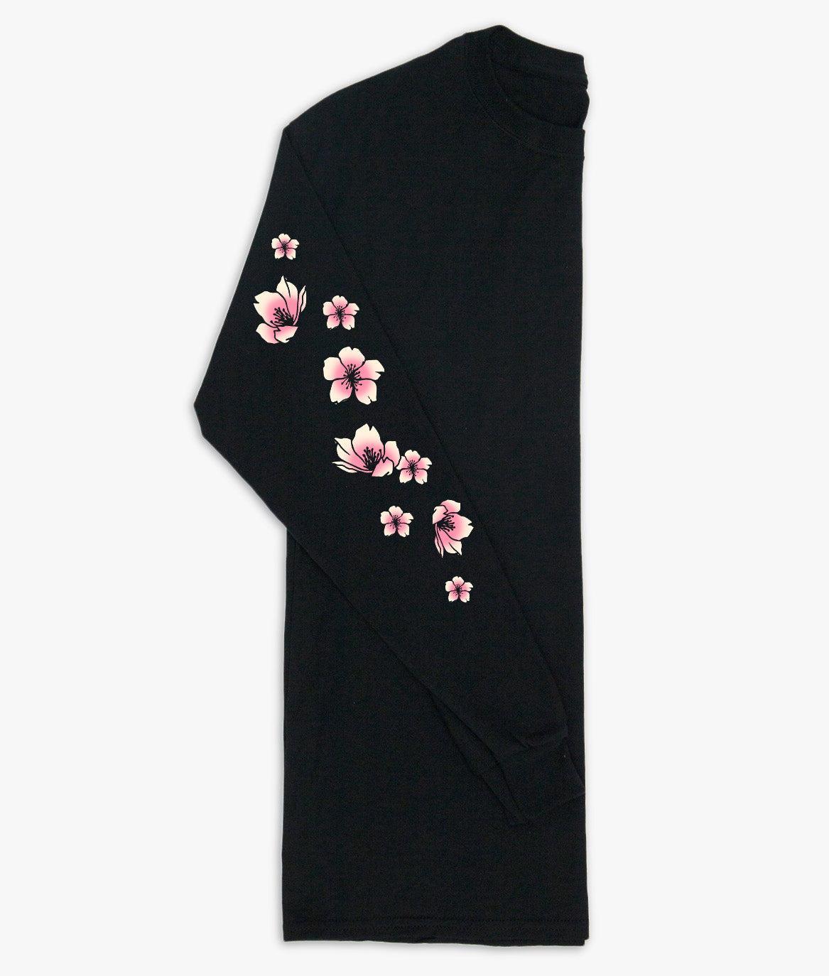 Japan Koi Tattoo Blossom Mens Long Sleeve T-Shirt - Black - - Riot Society