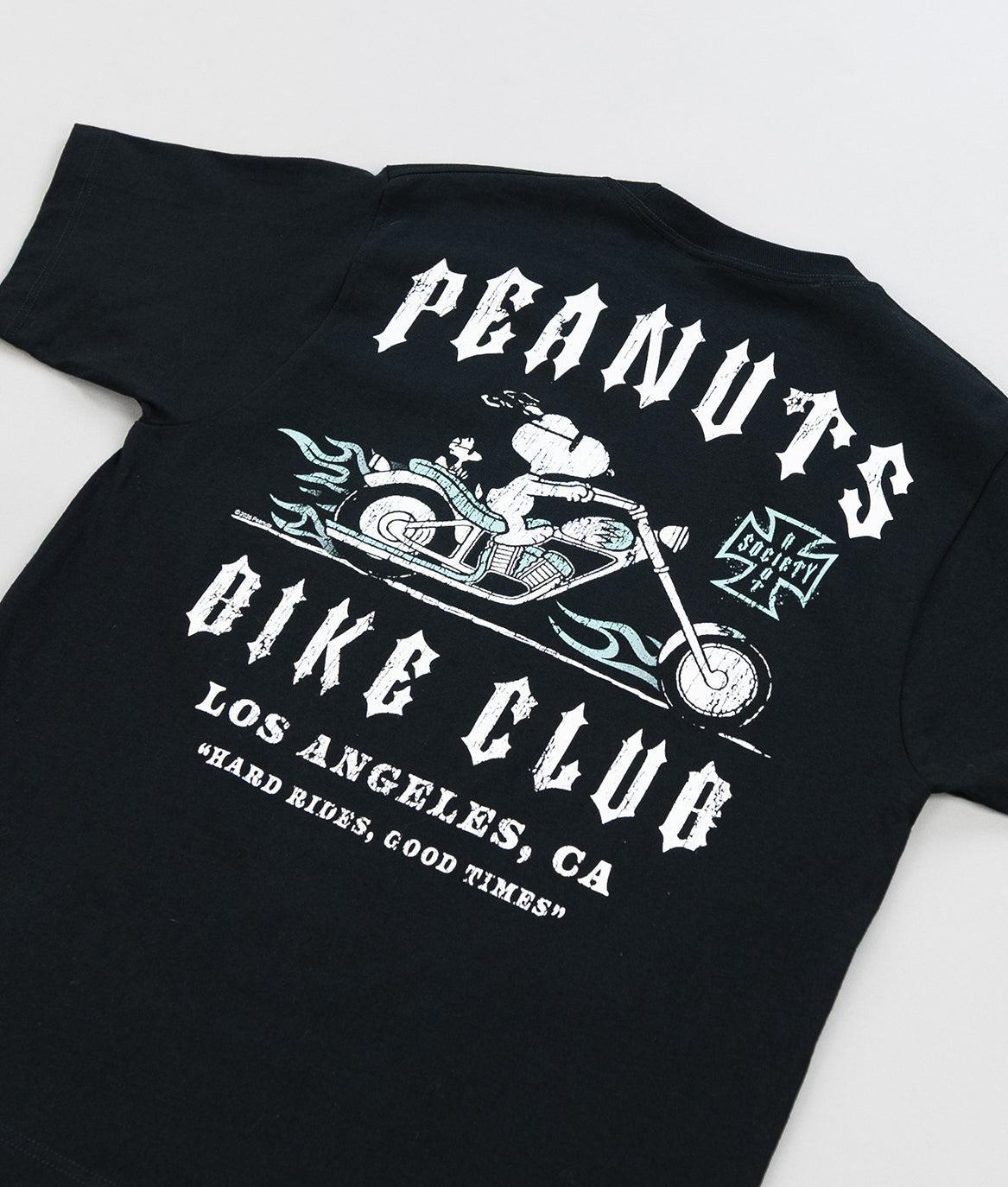 Peanuts Snoopy Bike Club Distressed Heavyweight Boxy Mens T-Shirt - Jet Black - - Riot Society