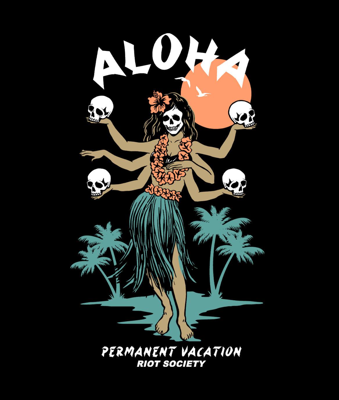 Aloha Hula Girl Permanent Vacation Mens T-Shirt - - Riot Society