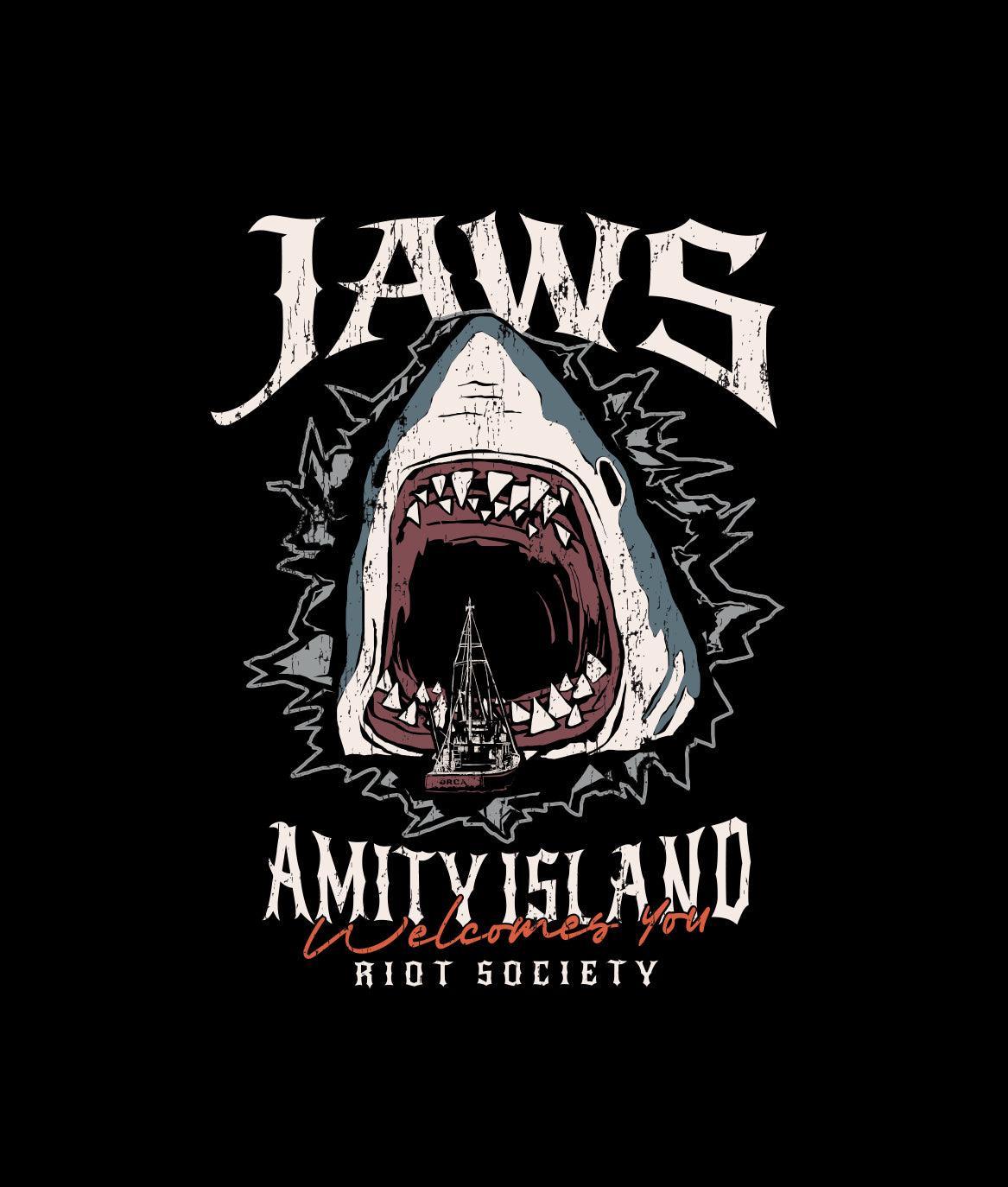 JAWS Amity Island Welcomes You Boys Tee - Black - - Riot Society
