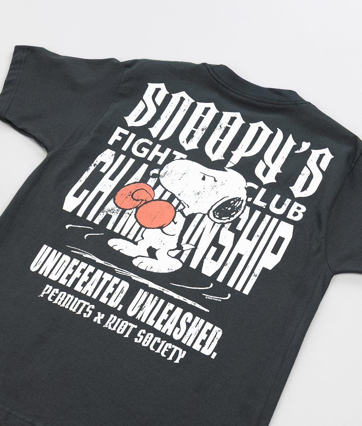 Peanuts Snoopy's Fight Club Undefeated Distressed Heavyweight Boxy Mens T-Shirt - Vintage Black - - Riot Society