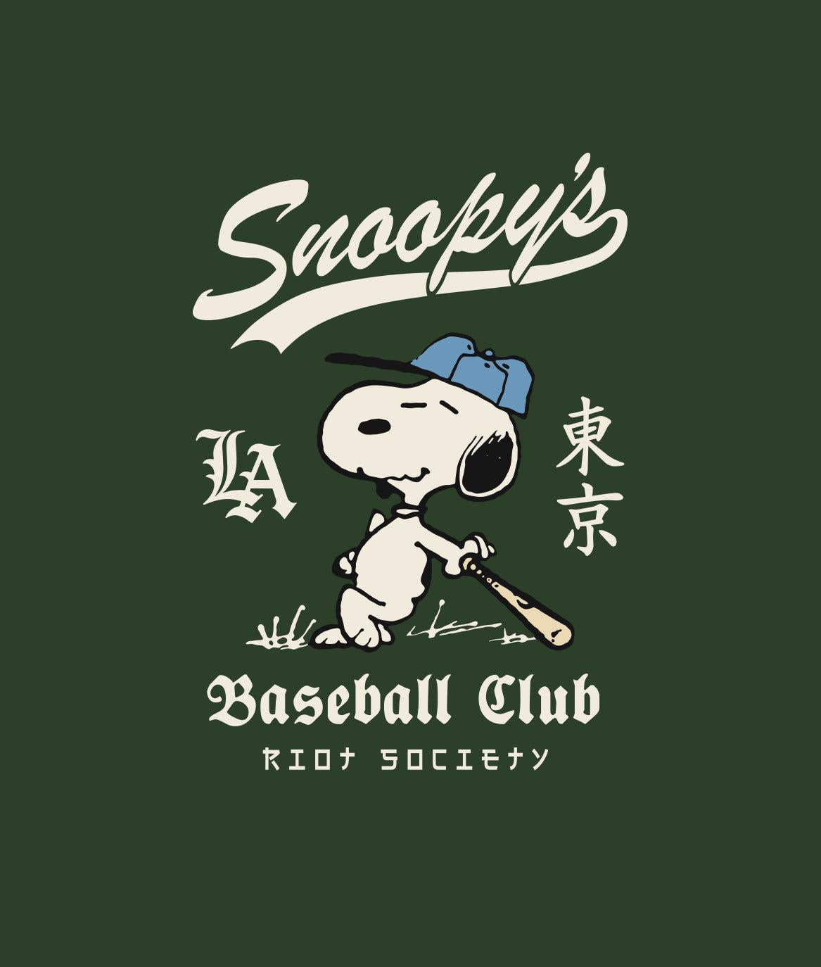 Peanuts Snoopy's Baseball Club Showtime Mens T-Shirt - Forest Green - - Riot Society