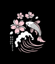 Koi Cherry Blossoms Wave Girls Tee - Black - - Riot Society