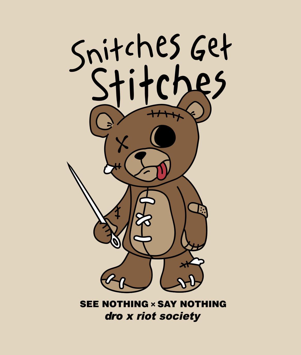 Dro x Riot Society Snitches Get Stitches Mens T-Shirt - - Riot Society