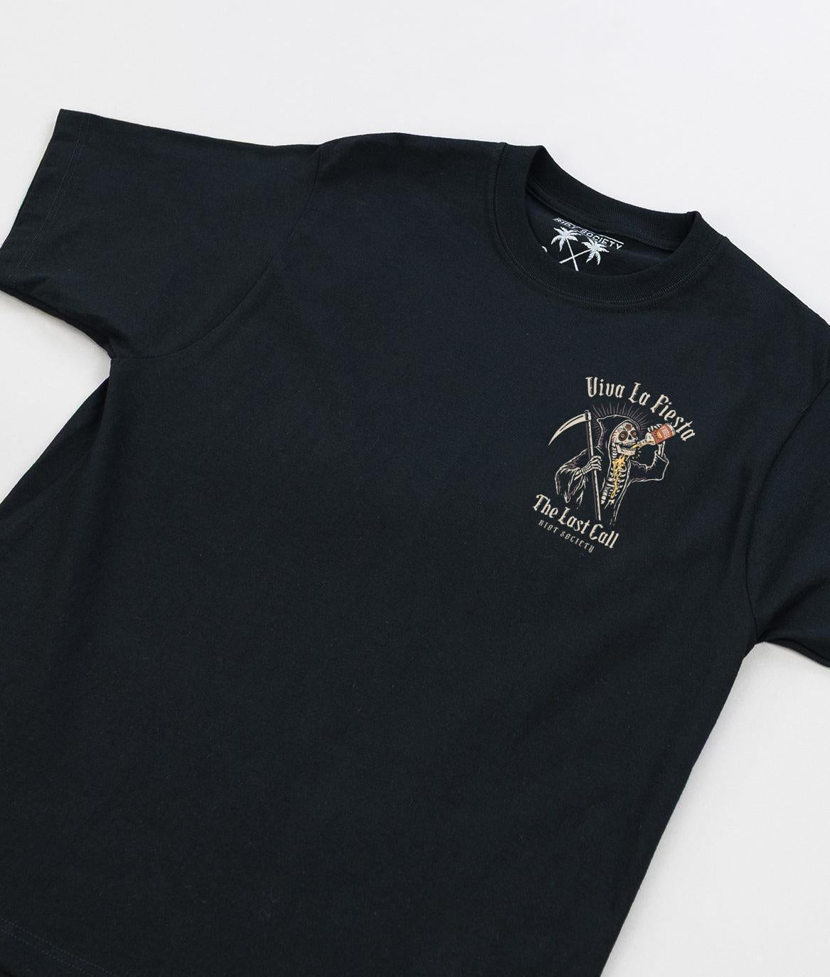 Viva La Fiesta Last Call Reaper Heavyweight Boxy Mens T-Shirt - Jet Black - - Riot Society