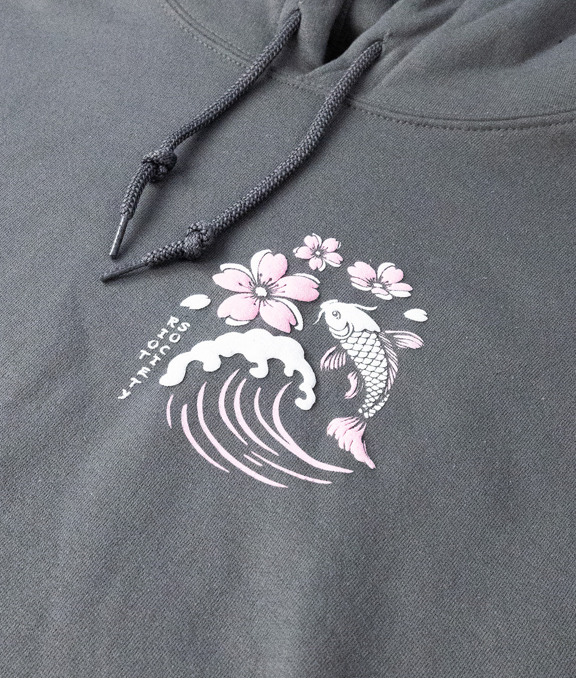 Koi Cherry Blossoms Wave Puff Womens Hoodie - Charcoal - - Riot Society