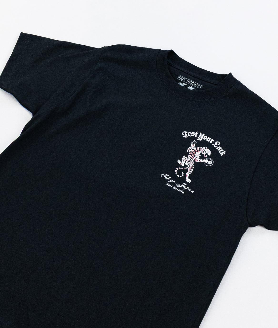 Japan Test Your Luck Tiger Heavyweight Boxy Mens T-Shirt - Jet Black - - Riot Society