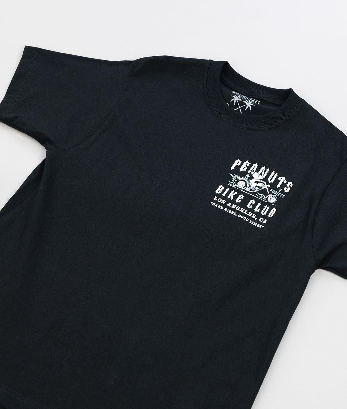 Peanuts Snoopy Bike Club Distressed Heavyweight Boxy Mens T-Shirt - Jet Black - - Riot Society
