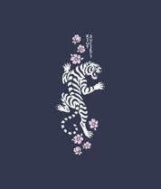Tiger Cherry Blossoms Puff Boyfriend Tee - Navy - - Riot Society