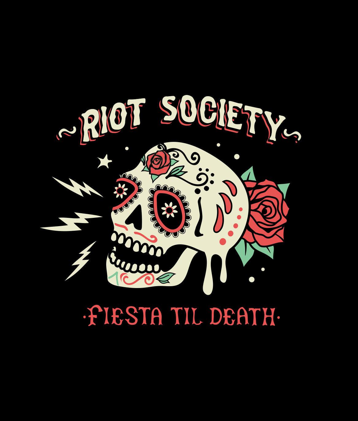 Fiesta Til Death Skull Mens T-Shirt - - Riot Society
