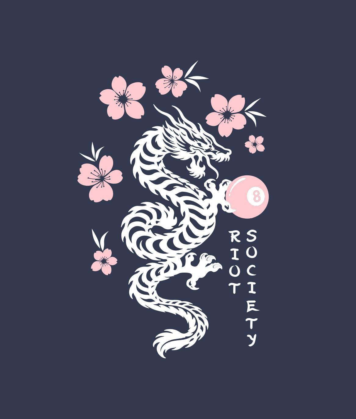 Dragon Cherry Blossoms 8 Ball Puff Boyfriend Tee - - Riot Society