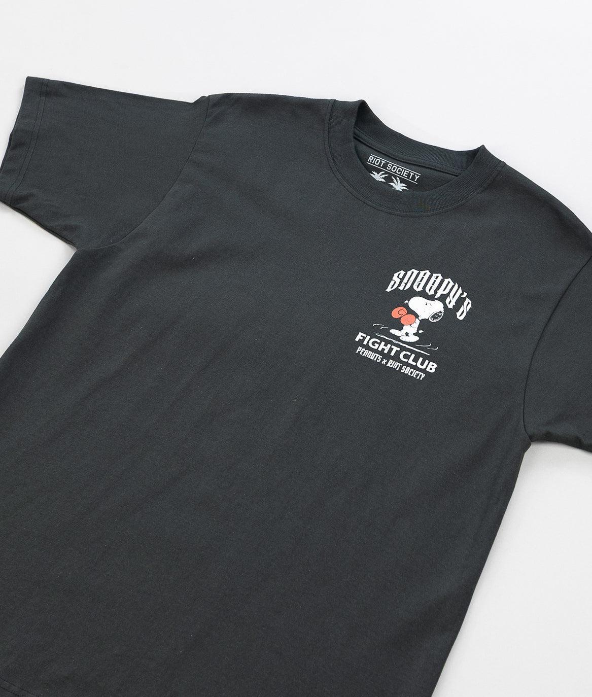 Peanuts Snoopy's Fight Club Undefeated Distressed Heavyweight Boxy Mens T-Shirt - Vintage Black - - Riot Society
