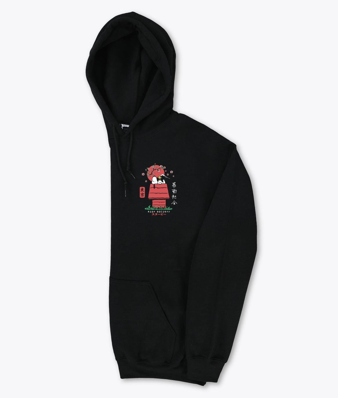 Peanuts Snoopy Doghouse Japan Mens Hoodie - Black – Riot Society