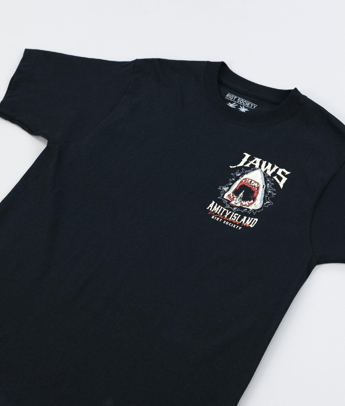 JAWS Amity Island Welcomes You Distressed Heavyweight Boxy Mens T-Shirt - Jet Black - - Riot Society