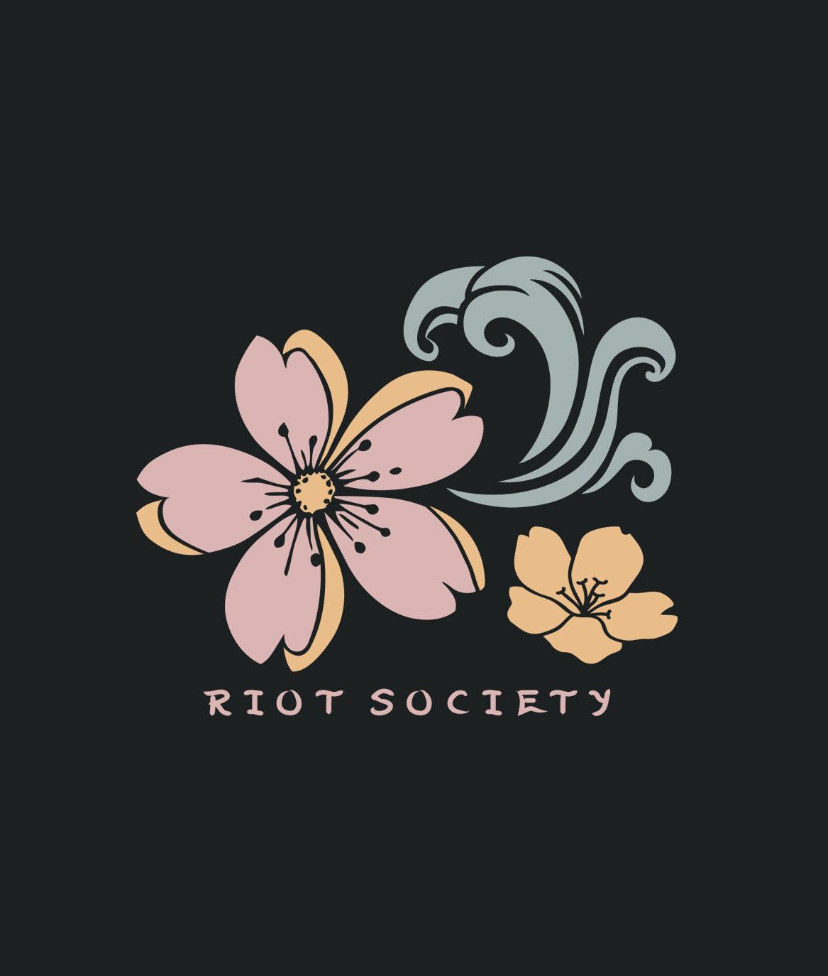 Dragon Cherry Blossoms Puff Boyfriend Tee - Black - - Riot Society