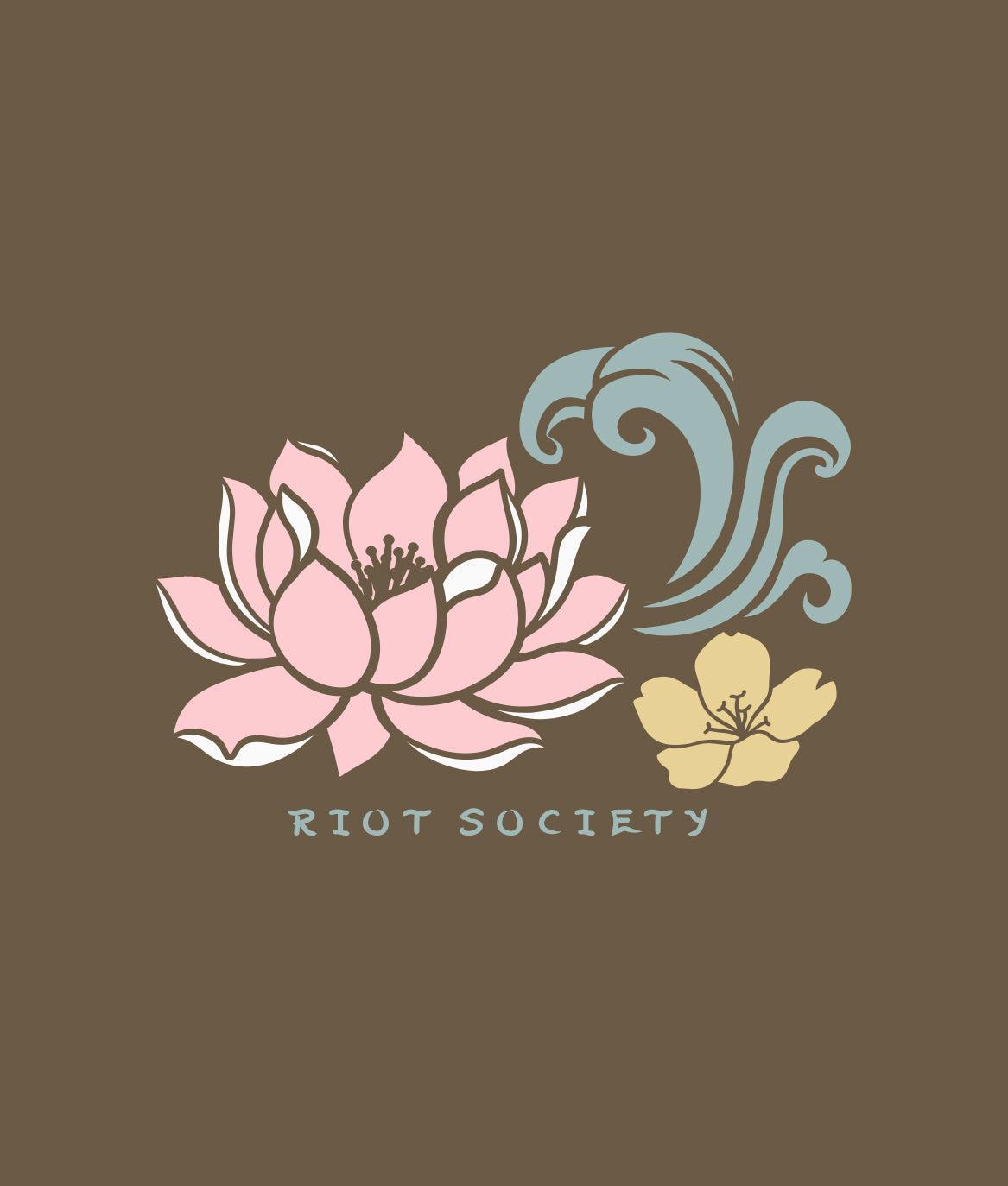 Koi Lotus Waves Puff Boyfriend Tee - Espresso - - Riot Society