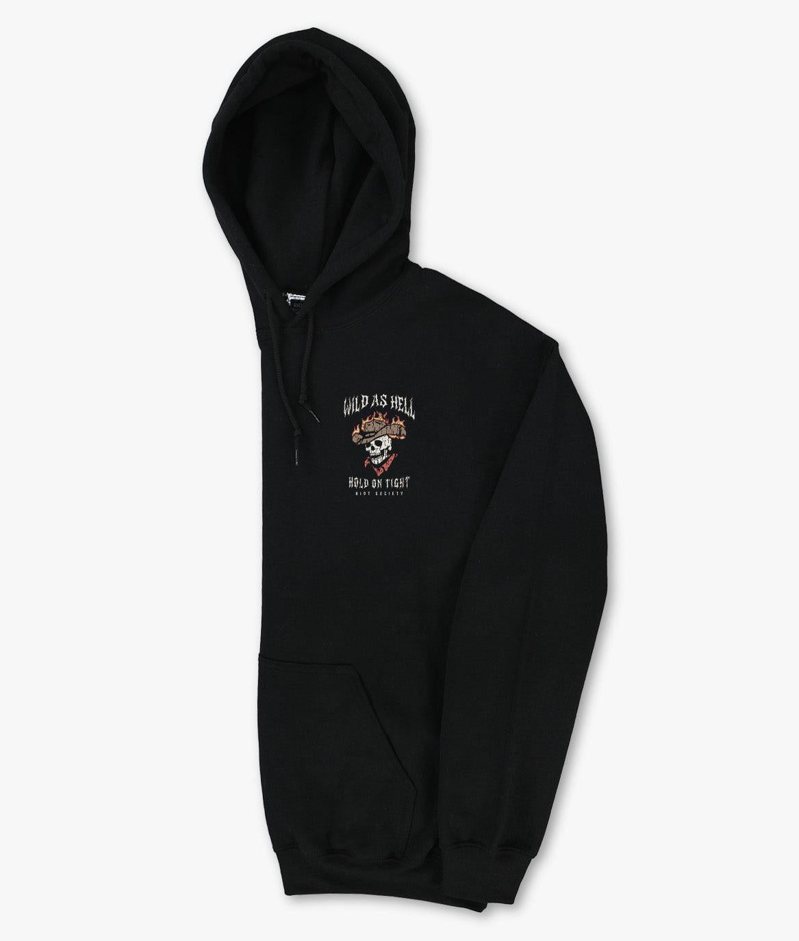 Wild As Hell Skeleton Hold On Tight Mens Hoodie - Black - - Riot Society