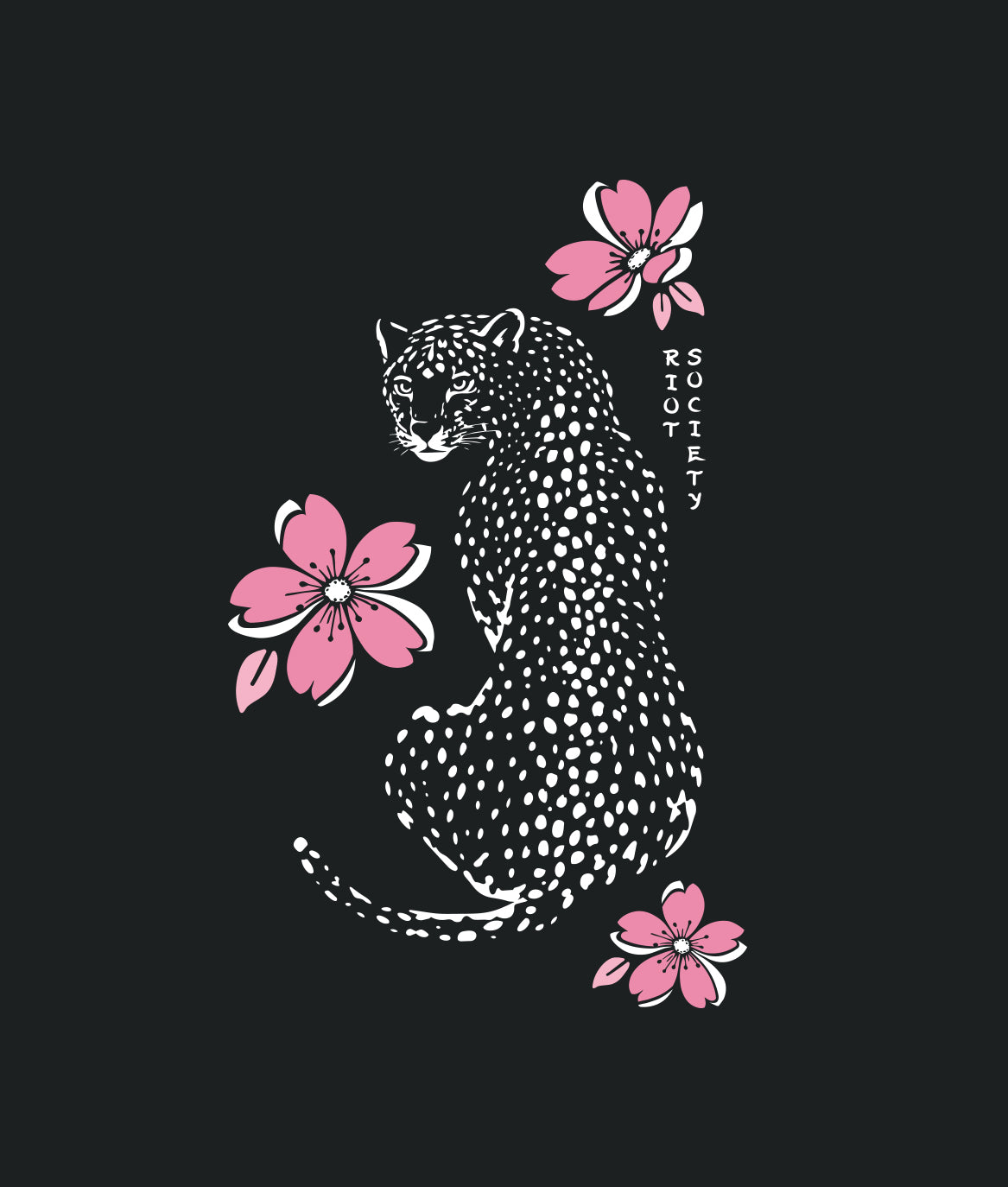 Leopard Cherry Blossoms Puff Boyfriend Tee - Black - - Riot Society