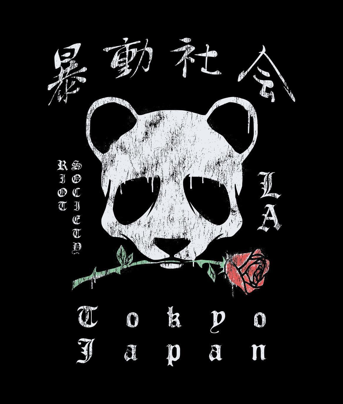 Panda Rose Distressed Mens Long Sleeve T-Shirt - Black - - Riot Society