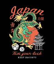 Japan Test Your Luck Dragon Puff Mens Long Sleeve T-Shirt - Black - - Riot Society