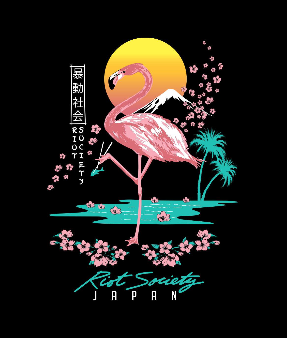Flamingo Blossom 2.0 Mens Long Sleeve T-Shirt - - Riot Society