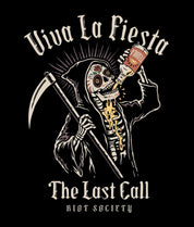 Viva La Fiesta Last Call Reaper Heavyweight Boxy Mens T-Shirt - Jet Black - - Riot Society