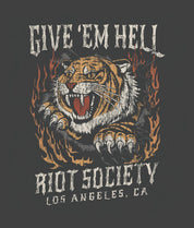 Tiger Flames Give 'Em Hell Heavyweight Boxy Mens T-Shirt - Vintage Black - - Riot Society