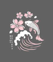 Koi Cherry Blossoms Wave Puff Womens Hoodie - Charcoal - - Riot Society