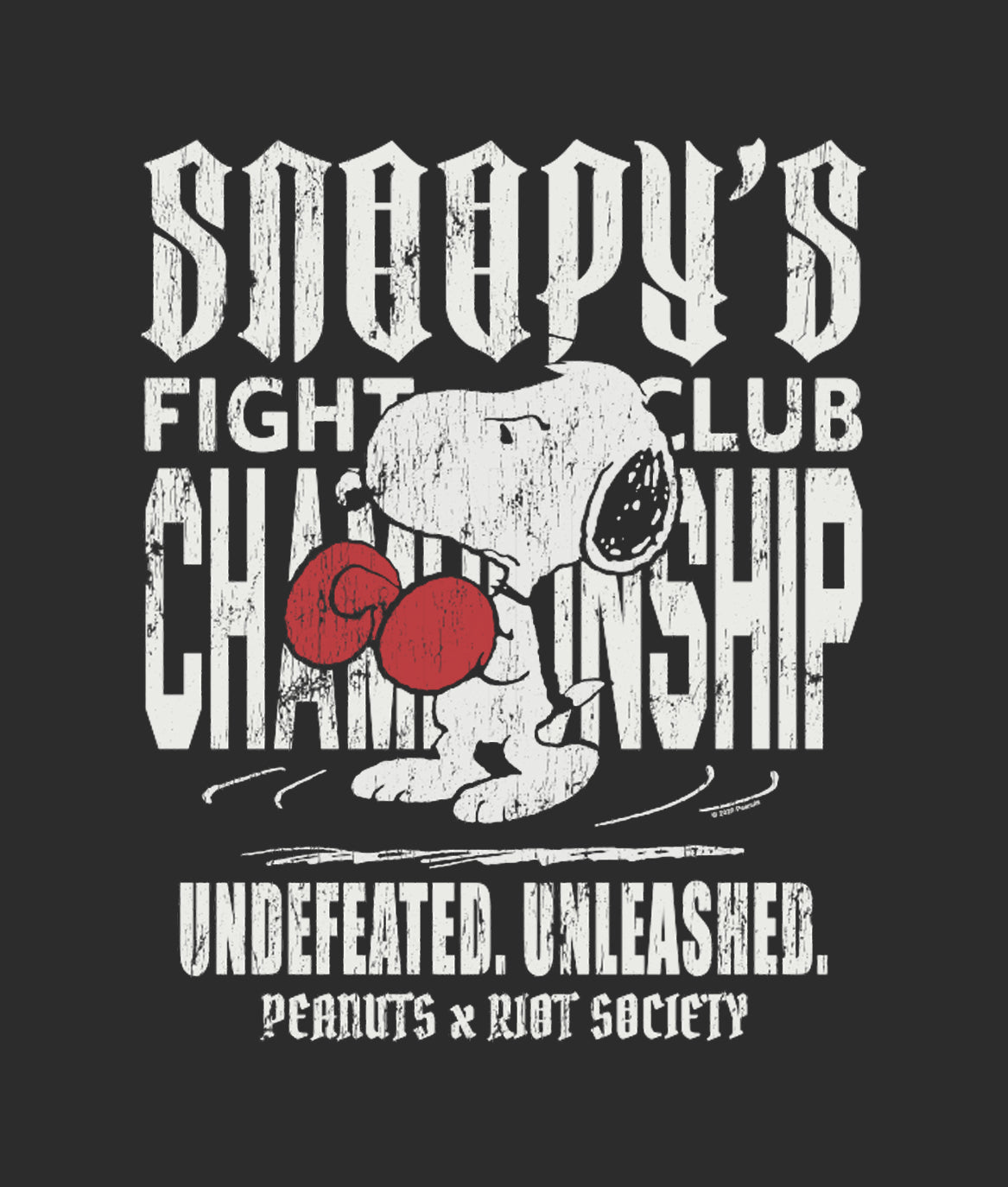 Peanuts Snoopy's Fight Club Undefeated Distressed Heavyweight Boxy Mens T-Shirt - Vintage Black - - Riot Society