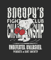 Peanuts Snoopy's Fight Club Undefeated Distressed Heavyweight Boxy Mens T-Shirt - Vintage Black - - Riot Society