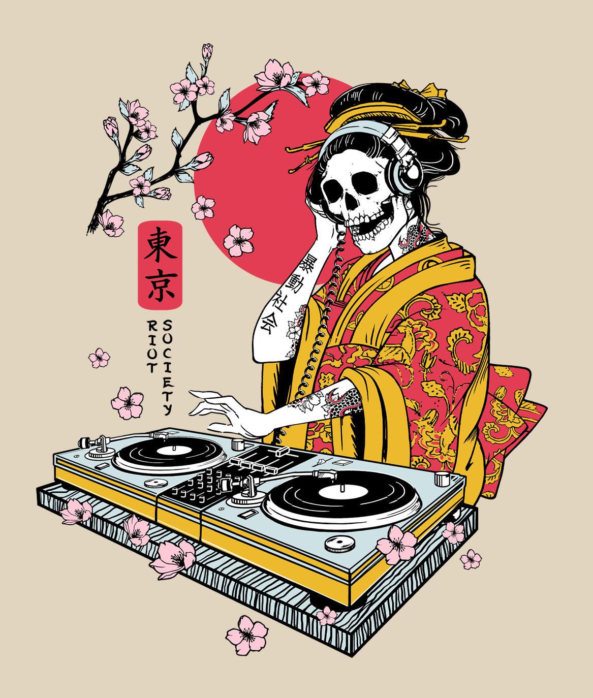 Geisha Skull DJ Mens Hoodie - - Riot Society