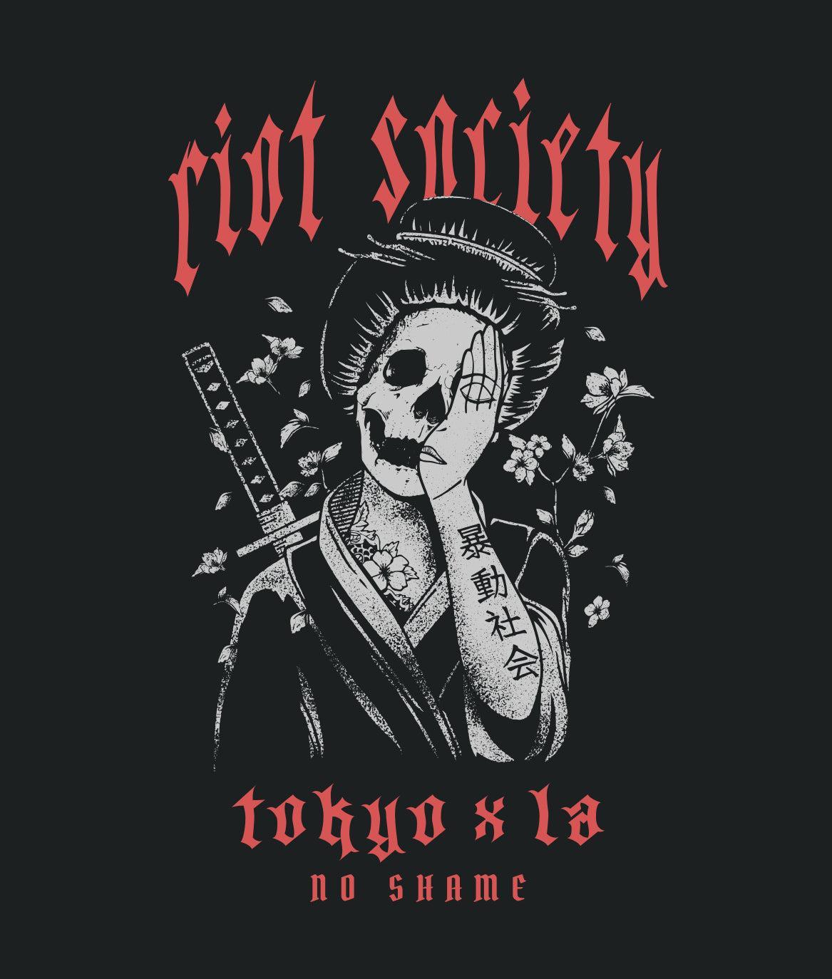 Geisha Shame Distressed Premium Wash Mens T-Shirt - - Riot Society