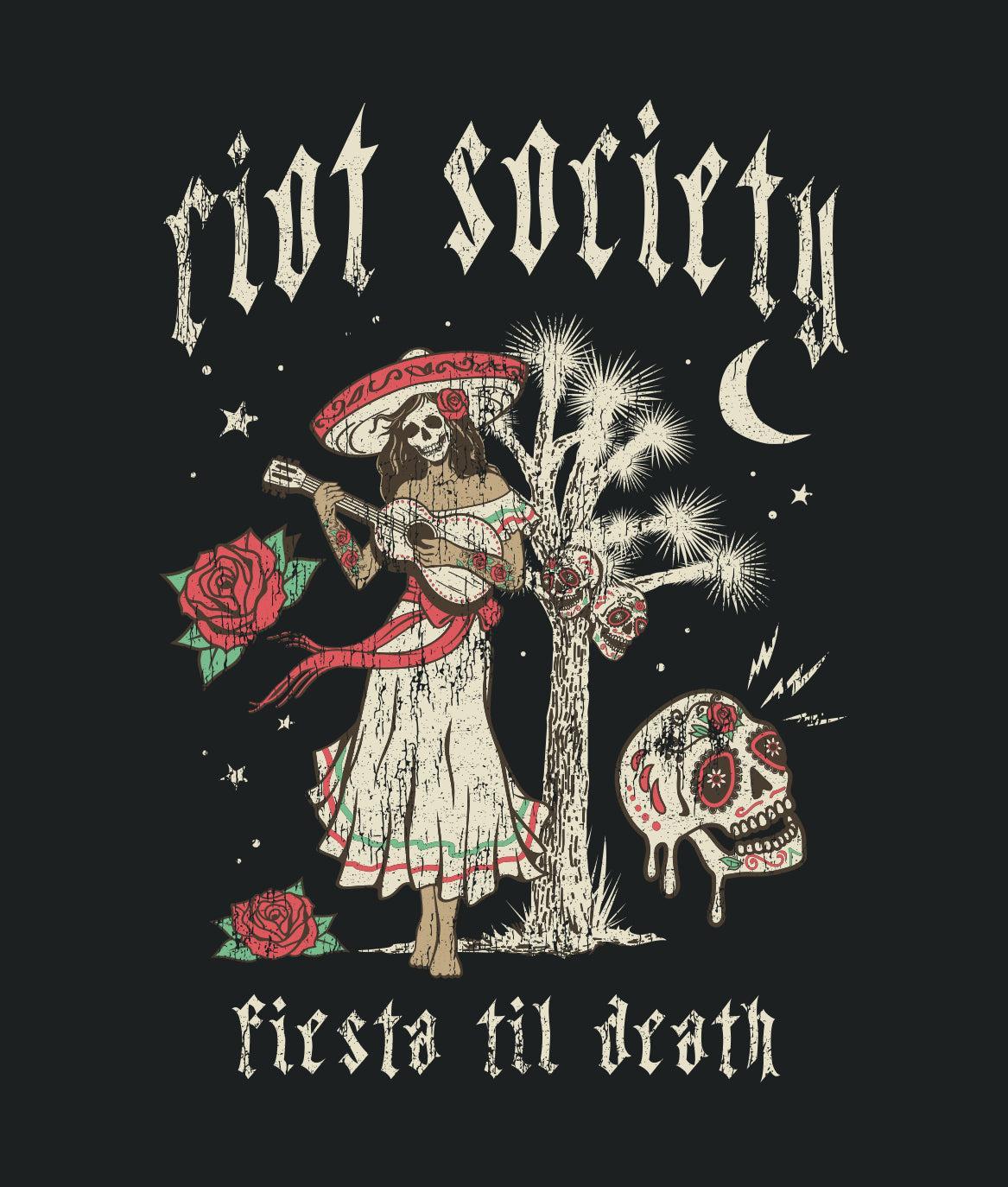 Fiesta Til Death Skull Distressed Mens T-Shirt - - Riot Society